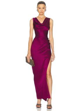 Lapointe Satin Cowl Neck Gown in Berry Deep Pink